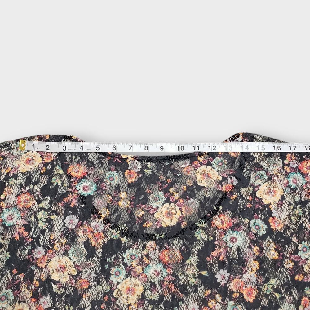 Pull & Bear Floral Crochet Lace‎ Top Medium Black Ditsy Print Y2K Sheer Grunge - Picture 9 of 10